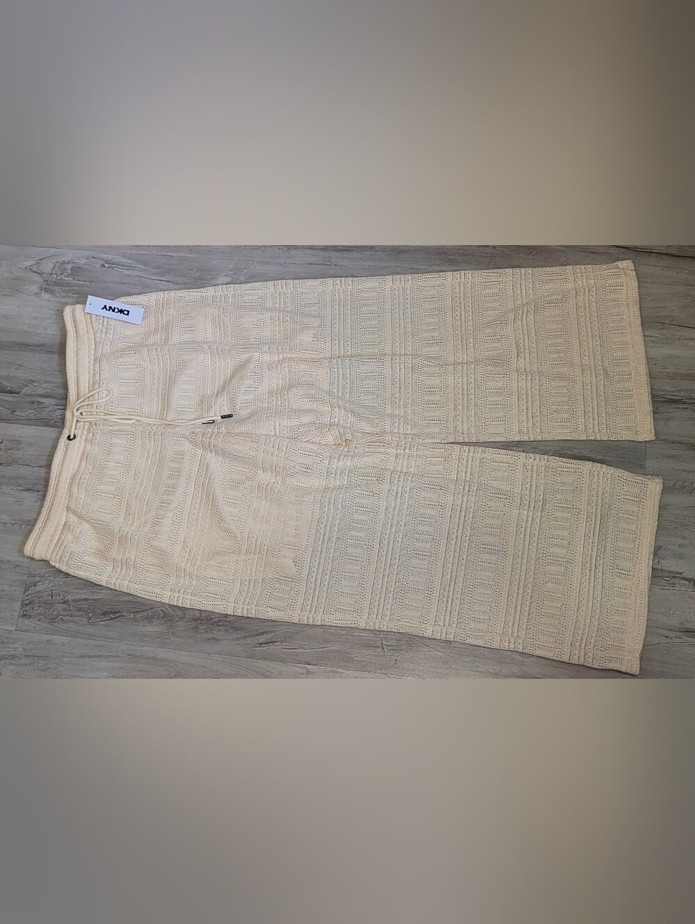 DKNY Boho Embroidery Coconut Wide Leg Pants XL NWT